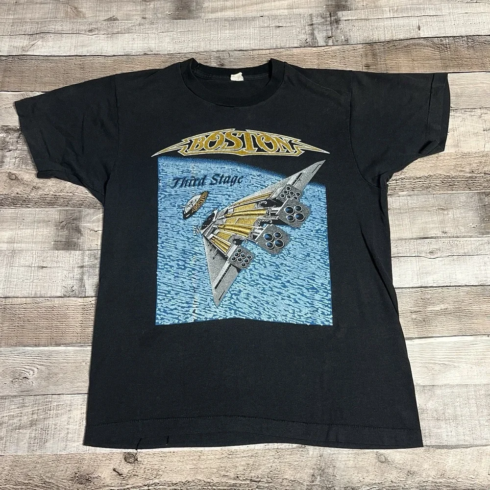Boston Shirt Size Large Black Vintage 80s Parking Lot tee Rock Band Tee Amanda